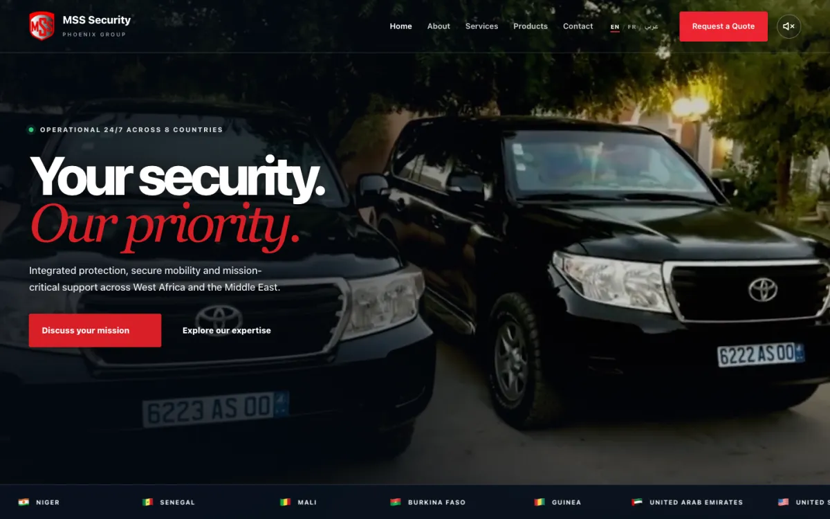 Le site de MSS Security, Société de sécurité · préversion