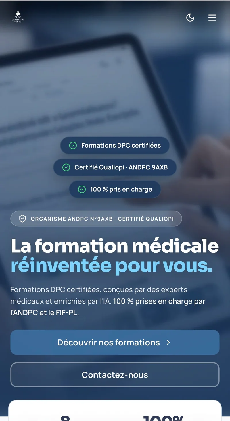 Site LearningSanté sur mobile