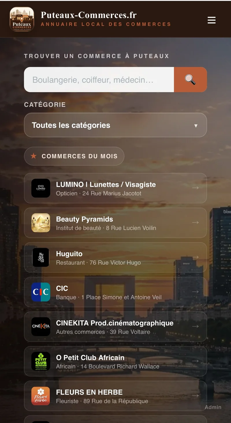 Site Puteaux Commerces sur mobile